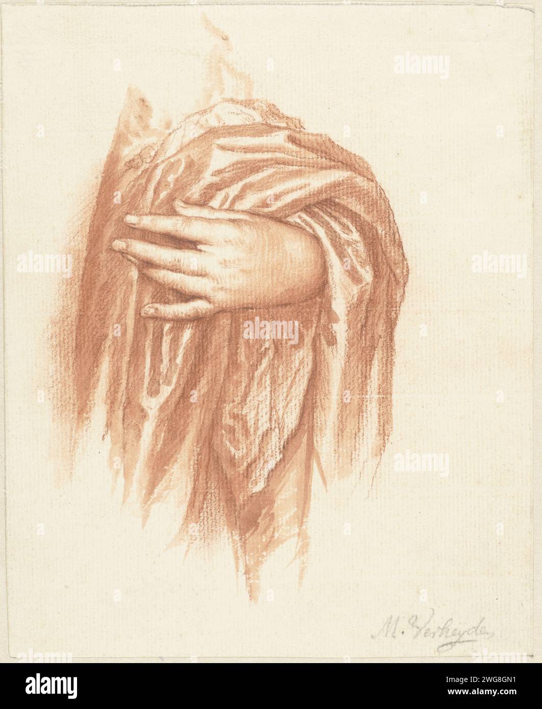 Studio di una mano sinistra, Mattheus Verheyden, 1710 - 1777 carta da disegno. mano di gesso Foto Stock