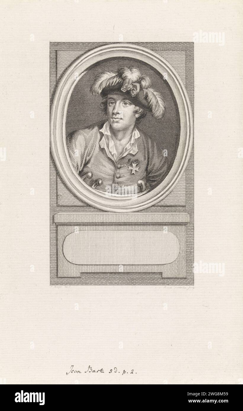 Ritratto di Jan Bart, Reinier Vinkeles (i), dopo Jacobus Buys, stampa del 1786 Ritratto del dirottatore fiammingo Jan Bart. Incisione/incisione su carta Amsterdam Foto Stock