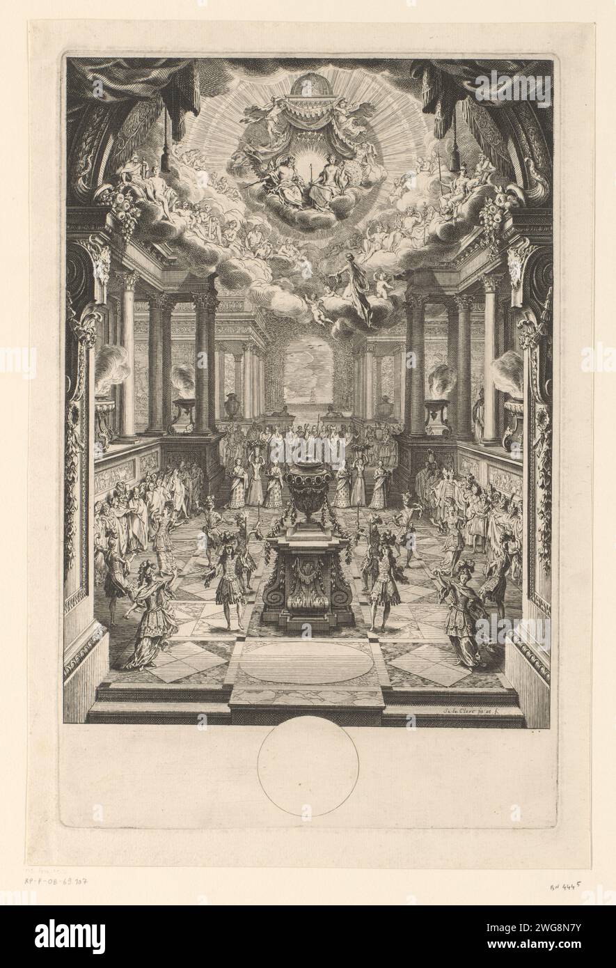 Apotheosis of ISIS, Sébastien Leclerc (i), 1693 stampa France paper etching / Engraving suffering, misfortune of Isis - apotheosis, Deification of non-Christian god or Goddess Foto Stock