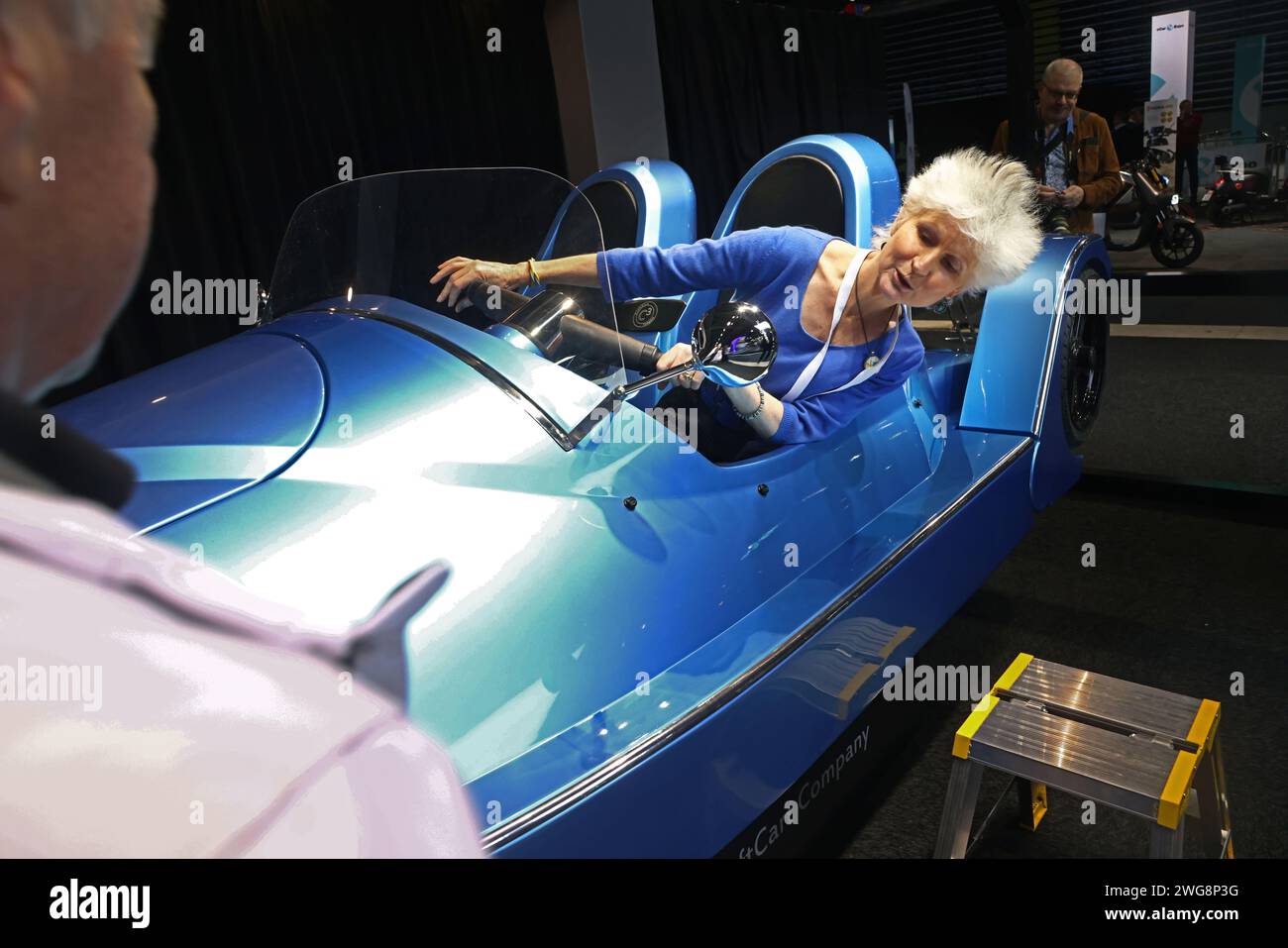 Anna Maria Corazza Bildt, politica, ha fotografato in un Craft cart eco, durante la proiezione stampa di venerdì durante la più grande fiera europea delle auto elettriche, eCarExpo, presso l'arena Friends di Stoccolma, Svezia. Foto Stock