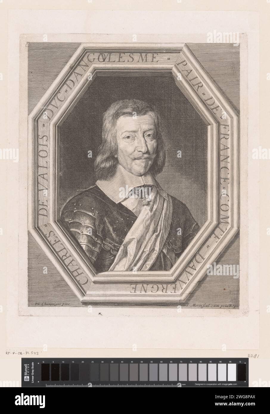 Portret van Charles de Valois, Hertog Van Angoulême, Jean Morin, dopo Philippe de Champaigne, 1640 - 1650 stampa France paper etching Historical Persons Foto Stock