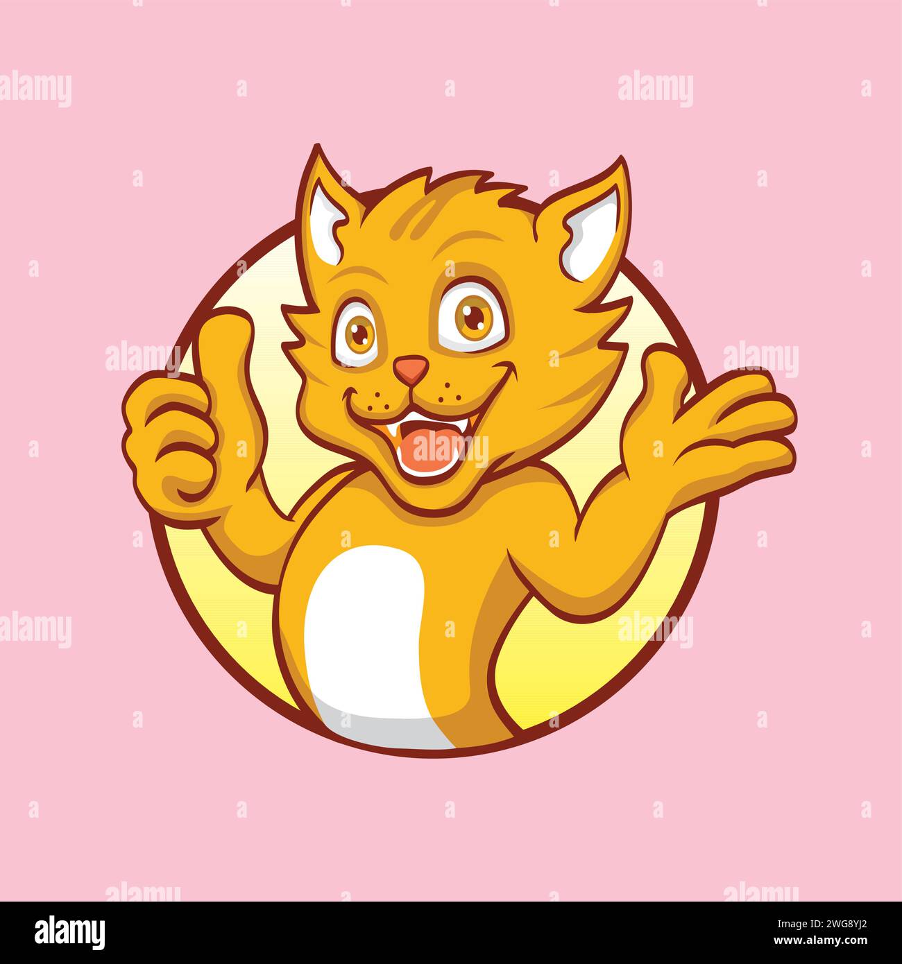 Logo Cat Mascot Vector Thumb Up Smile Illustrazione Vettoriale