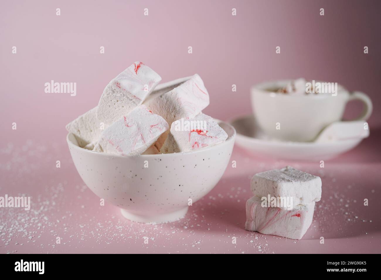 Marshmallow freschi fatti in casa, concentrazione selettiva Foto Stock