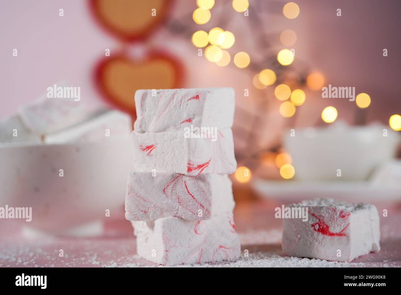 Marshmallow freschi fatti in casa, concentrazione selettiva Foto Stock