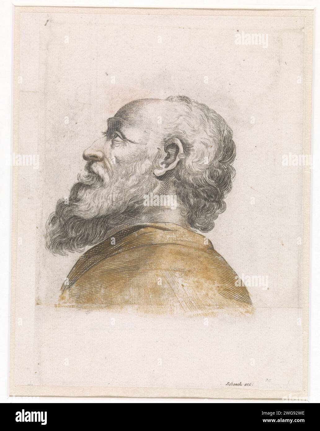Capo di un uomo con barba e profilo a sinistra, anonimo, stampatore 1670 - 1711: Netherlandspublisher: Amsterdam carta incisione barba Foto Stock