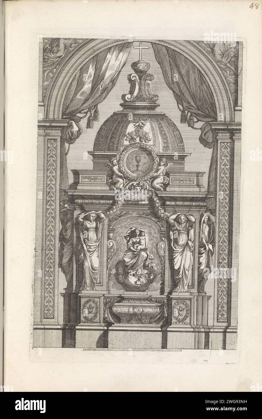 Tabernacolo con un dipinto di Maria con bambino, c. 1658 - 1678 stampa Tabernacolo con un dipinto di Maria con bambino. La stampa fa parte di un album. Calice per incidere la carta di Anversa che reca l'host. tabernacolo  altare. Madonna: Cioè Maria con il Cristo bambino Foto Stock