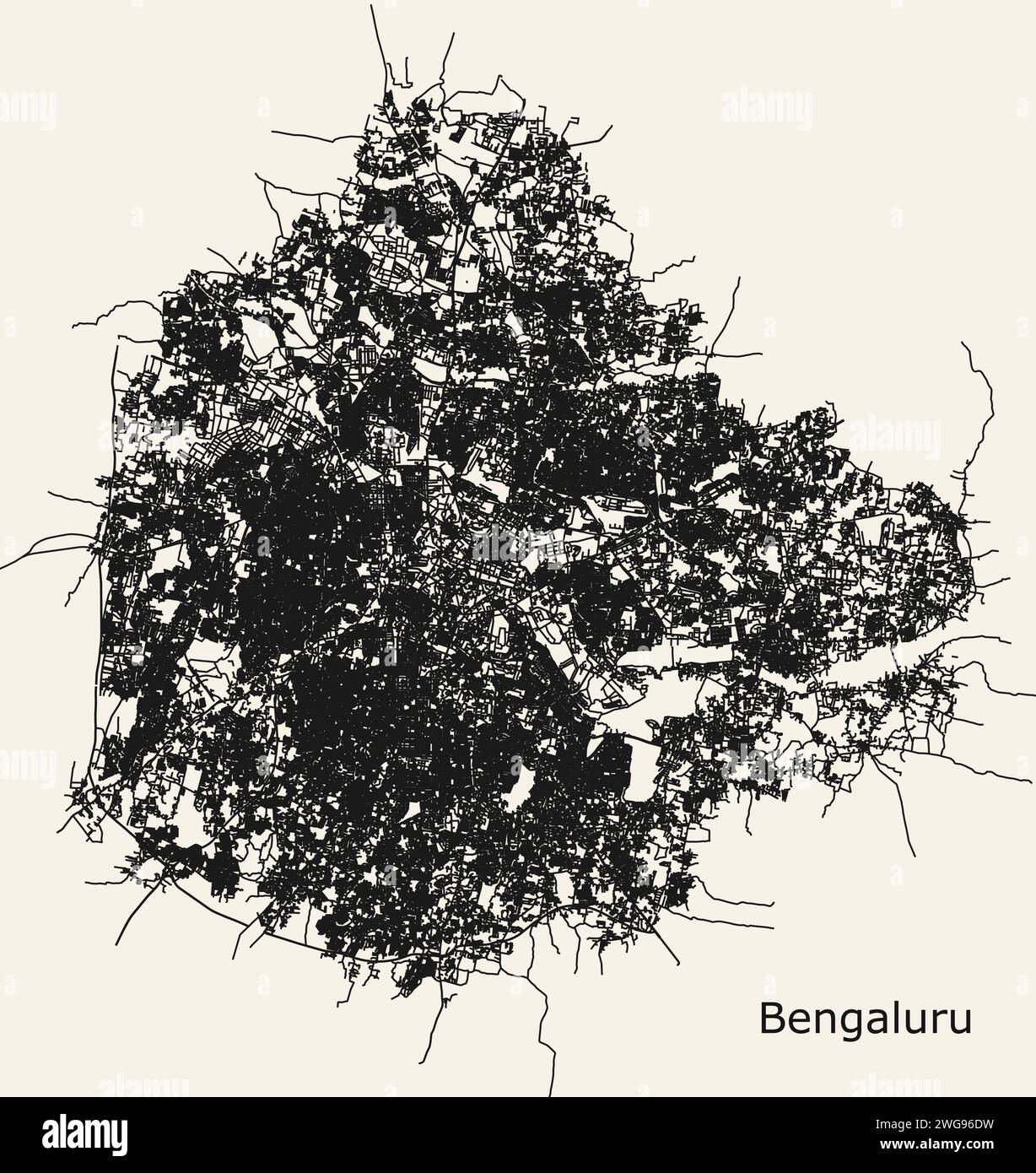 Mappa stradale della città di Bengaluru, Karnataka, India Illustrazione Vettoriale
