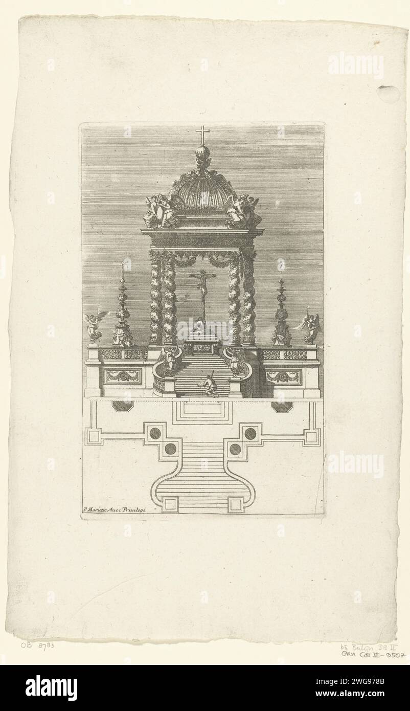 Altare sotto Bangkijn, dopo il 1634 - prima della stampa del 1716 il baldacchino sostiene quattro colonne corinzie contorte. Con ribellione e piano. Dalla serie di 6 riviste, seconda edizione. Tipografia: Francia (possibilmente)dopo il proprio disegno di: France (possibilmente)editore: Paris paper etching Foto Stock