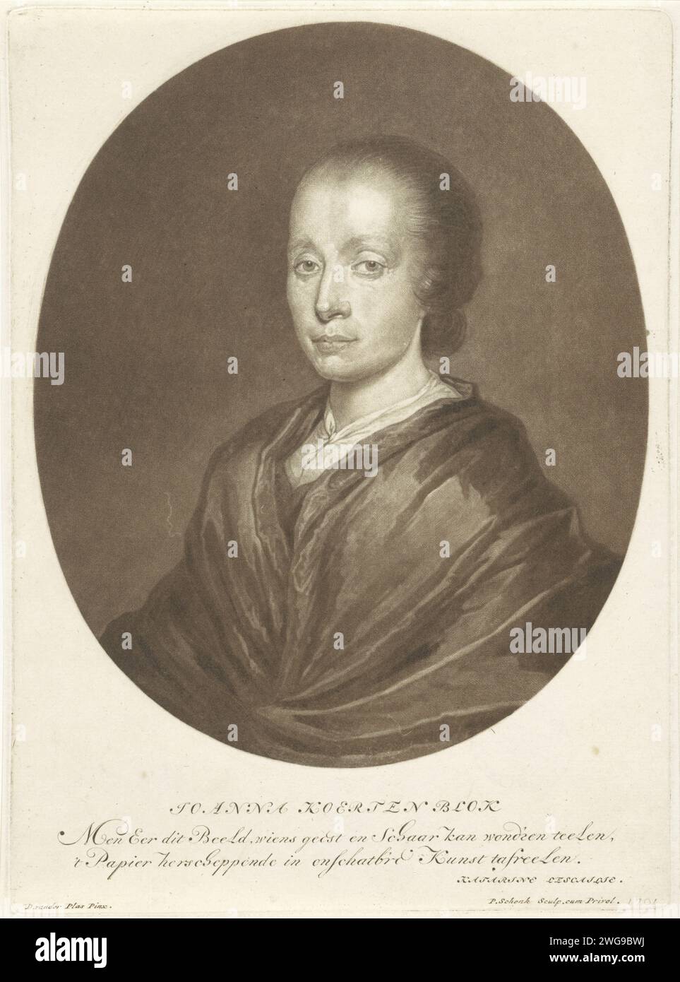 Ritratto dell'artista tagliata Johanna Kertten, Pieter Schenk (i), dopo David van der Plas, 1701 stampa Amsterdam carta incisione ritratto, autoritratto dell'artista Foto Stock