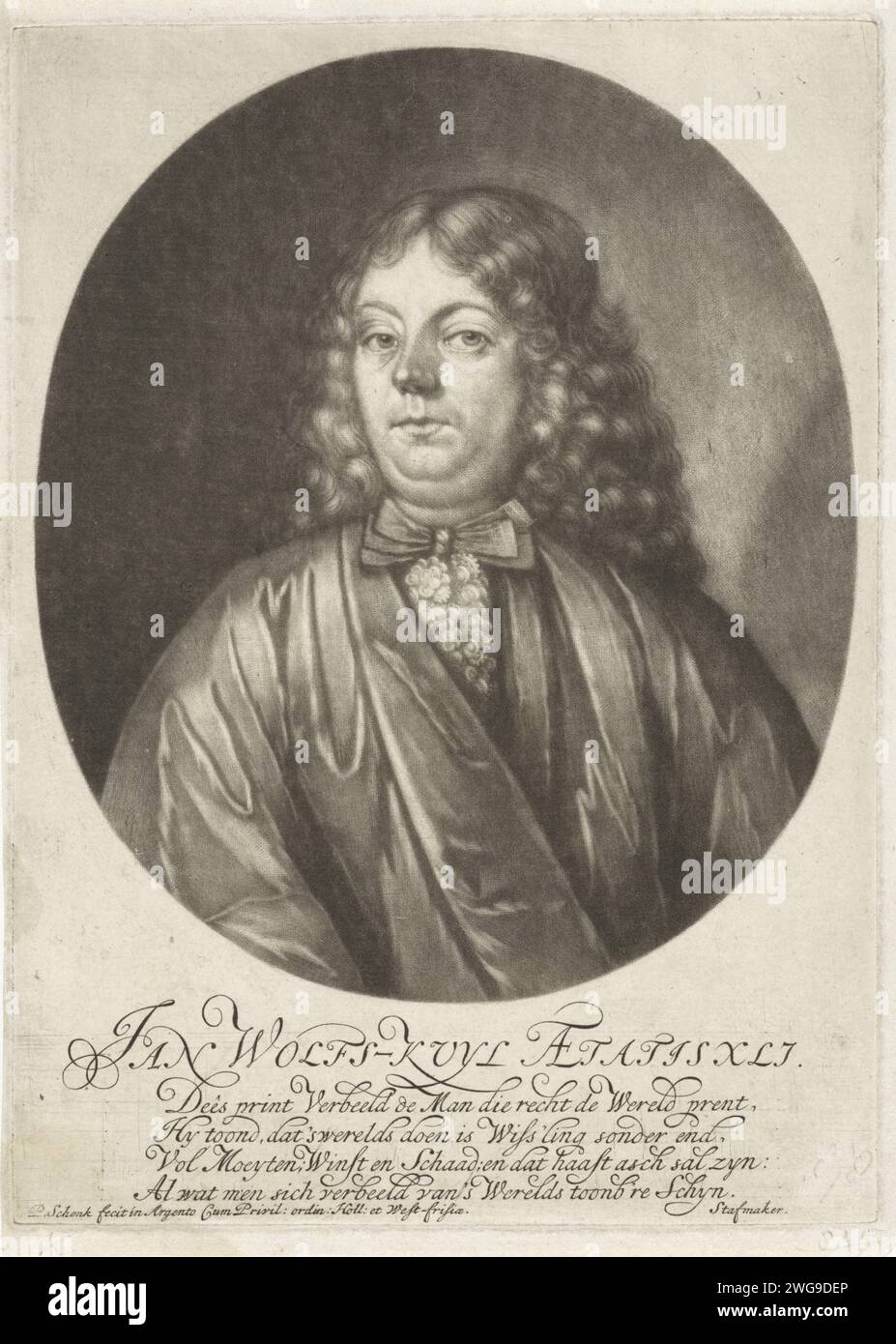 Ritratto di Jan Wolfs -Kuyl, Pieter Schenk (i), stampa 1670 - 1713 incisione su carta Amsterdam Foto Stock