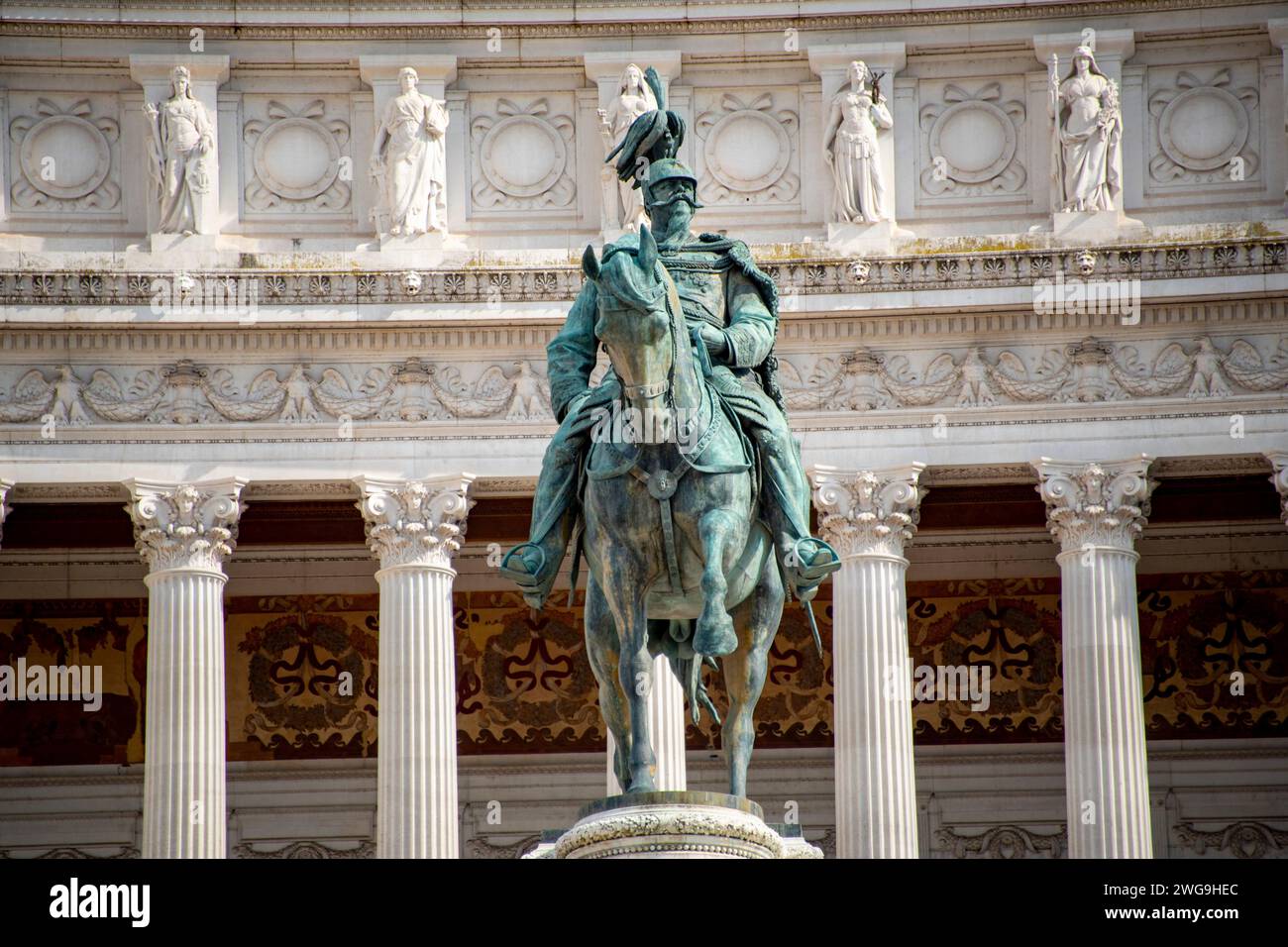 Statua equestre di Vittorio Emanuele II nell'altare della Patria Foto Stock