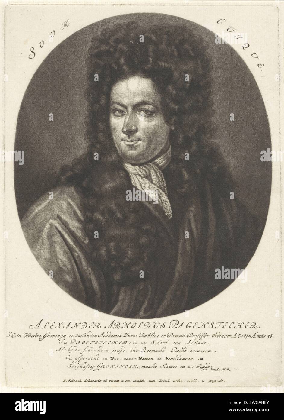 Ritratto dell'avvocato e professore Alexander Arnold Pagenstecher, Pieter Schenk (i), 1695 - 1713 stampa Amsterdam carta incisione parrucca Foto Stock
