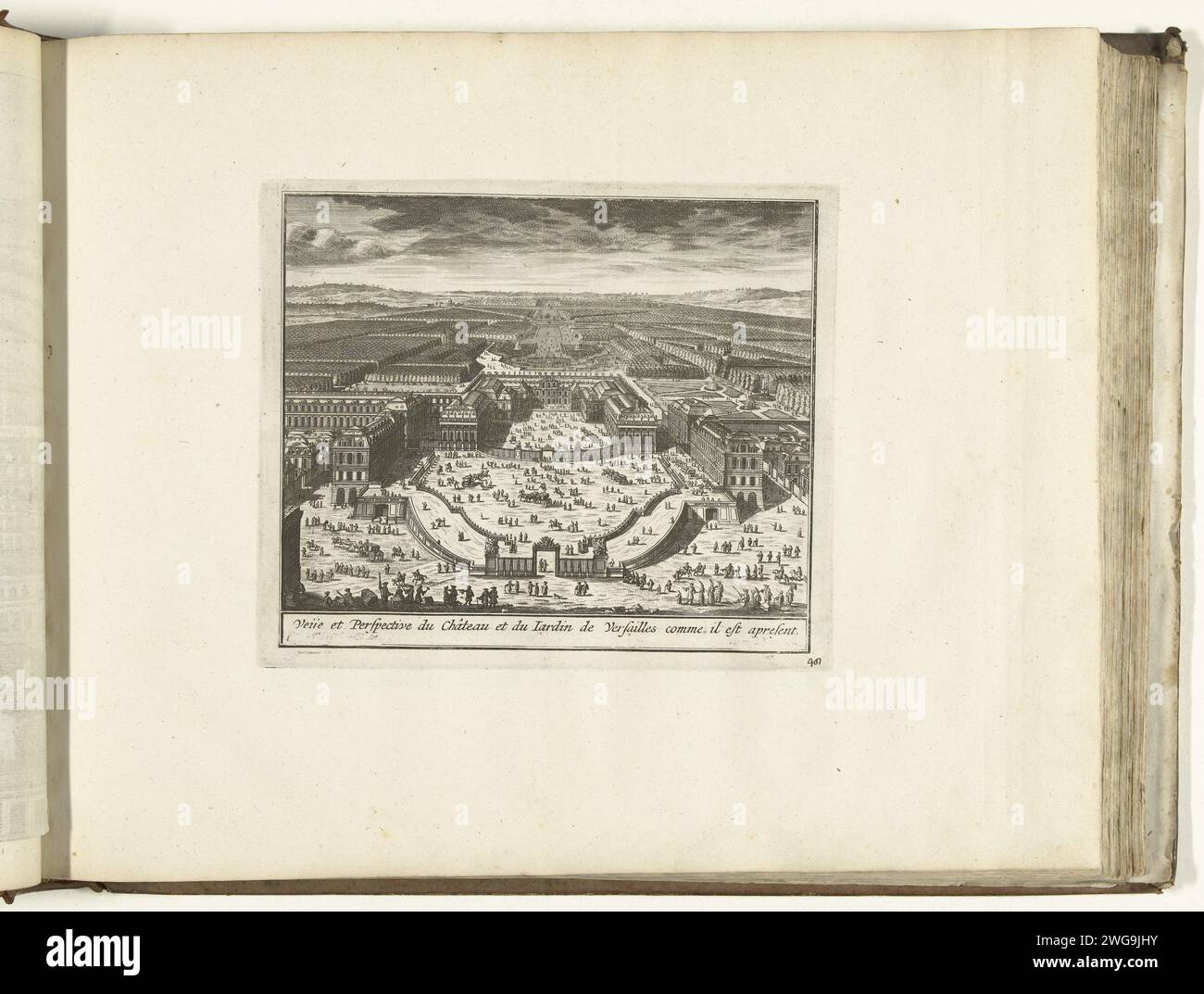 Vista del Palazzo e dei Giardini di Versailles, stampa 1726, 1726 Vista del palazzo e dei giardini di Versailles. Targa n.. 48 nella parte III dell'opera stampata: Les Forces de l'Europe, Asie, Afrique et Amerique ... Comme Aussi Les Cartes des Côtes de France et d'Espagne dal 1726, questa prima parte con 238 carte numerate a mano di rinomate città e fortezze forti nel contesto della guerra di successione spagnola 1701-1713. Per la maggior parte, questi documenti sono stati copiati negli anonimi documenti francesi di famose città e forze forti: In Les Forces de l'Europe e in: Le Theater de la Guerre Foto Stock