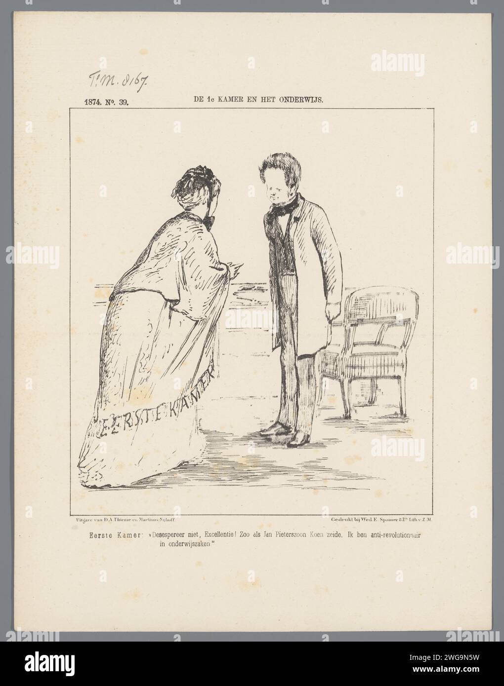 Cartoon on the Principle of Primary Education in the Senate, 1874, 1874 stampa Cartoon on on the Principle of Primary Education in the Senate, 1874. Plaat è apparso al Weekblad de Nederlandsche Spectator, no 39, 1874. Tipografia: Netherlandsprinter: Netherlandspublisher: Arnhempublisher: The Hague paper Foto Stock