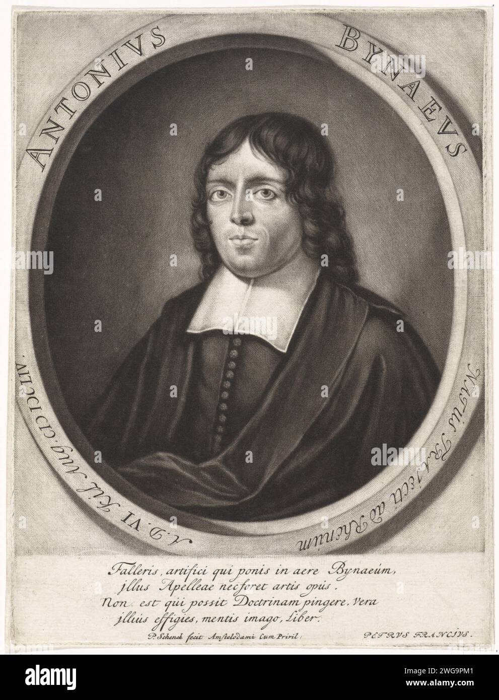 Ritratto del pastore Anton Bynaeus, Pieter Schenk (i), 1670 - 1713 stampa Amsterdam paper Engraving Theologian Foto Stock