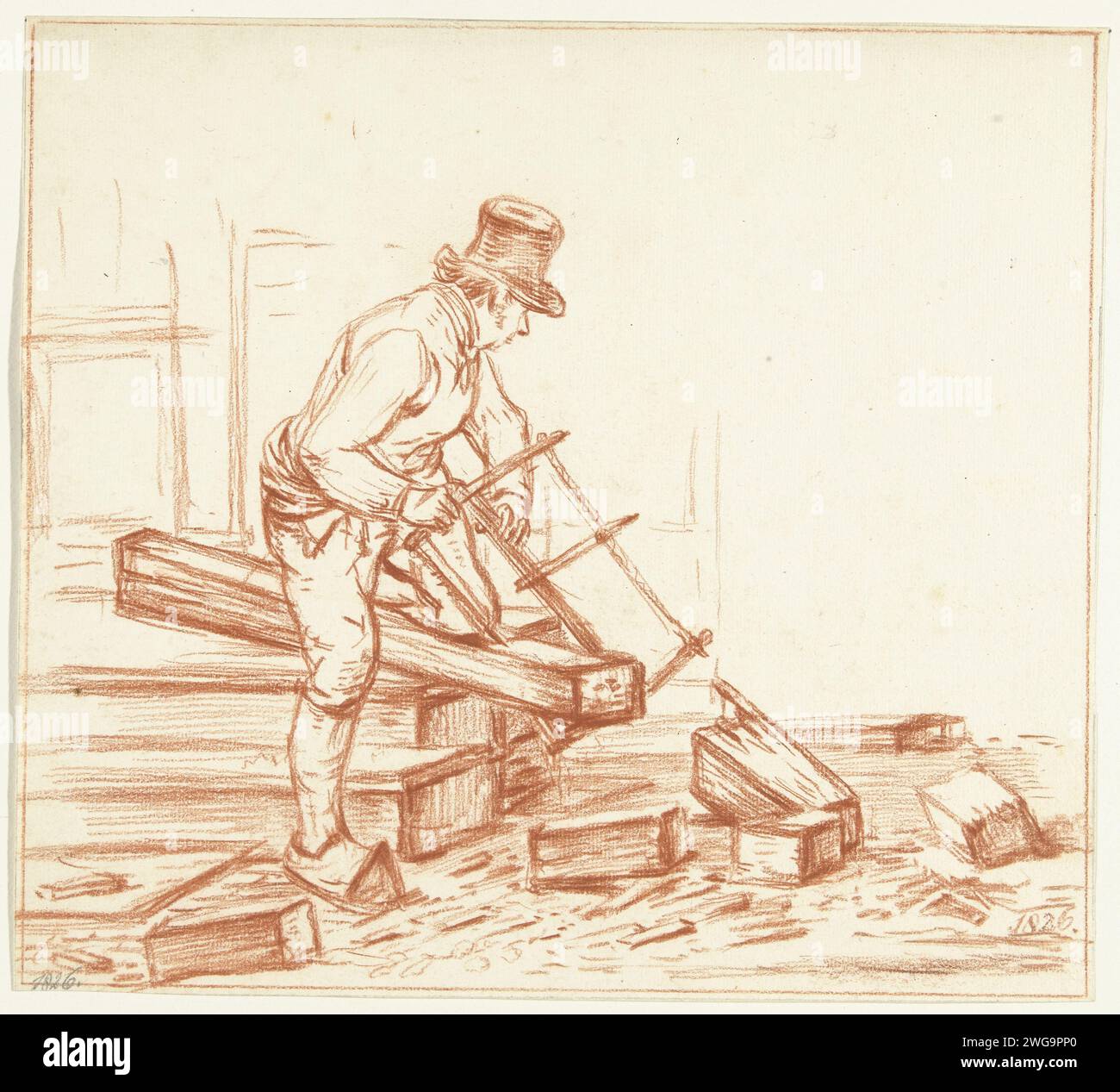 Uomo Zagende, Jean Bernard, carta da disegno del 1826. chalk sawyer. taglio (processo industriale) Foto Stock