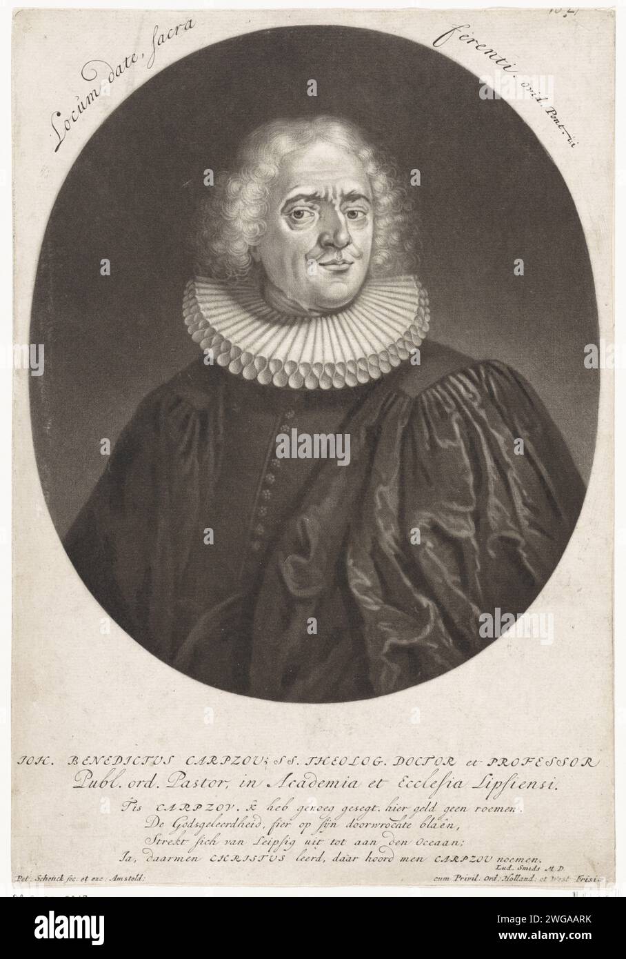 Ritratto del teologo Johann Benedikt Carpzov, Pieter Schenk (i), 1670 - 1713 stampa Amsterdam paper Engraving Theologian Foto Stock
