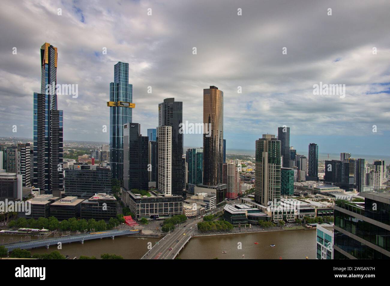 Skyline di Melbourne dal 35° piano Foto Stock