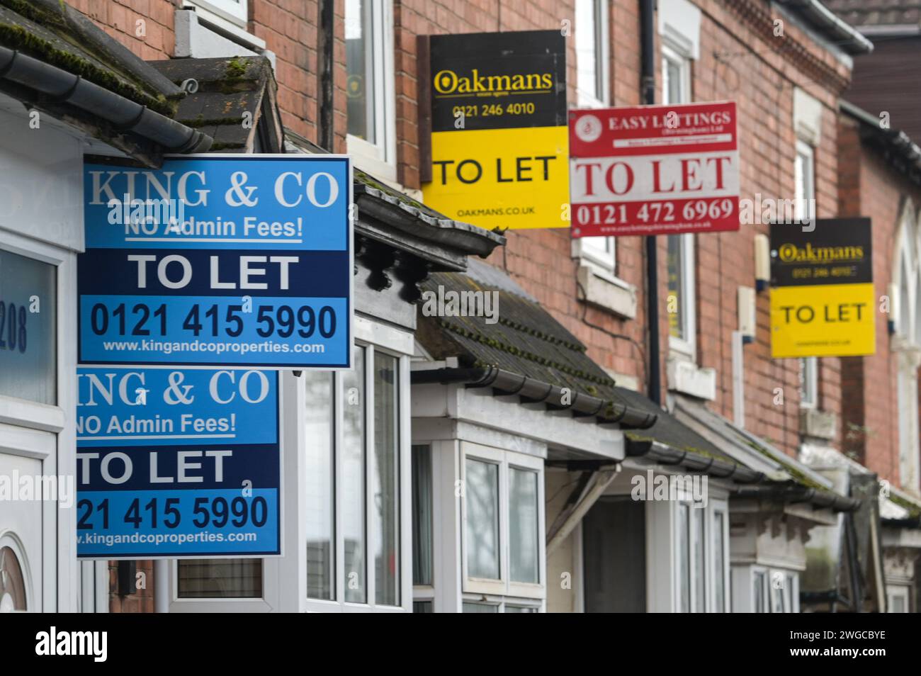 Selly Oak, Birmingham, 4 febbraio 2024 - Case in affitto a Selly Oak, Birmingham, Inghilterra, mentre il mercato immobiliare del Regno Unito continua a fluttuare. Credito: Stop Press Media/Alamy Live News Foto Stock