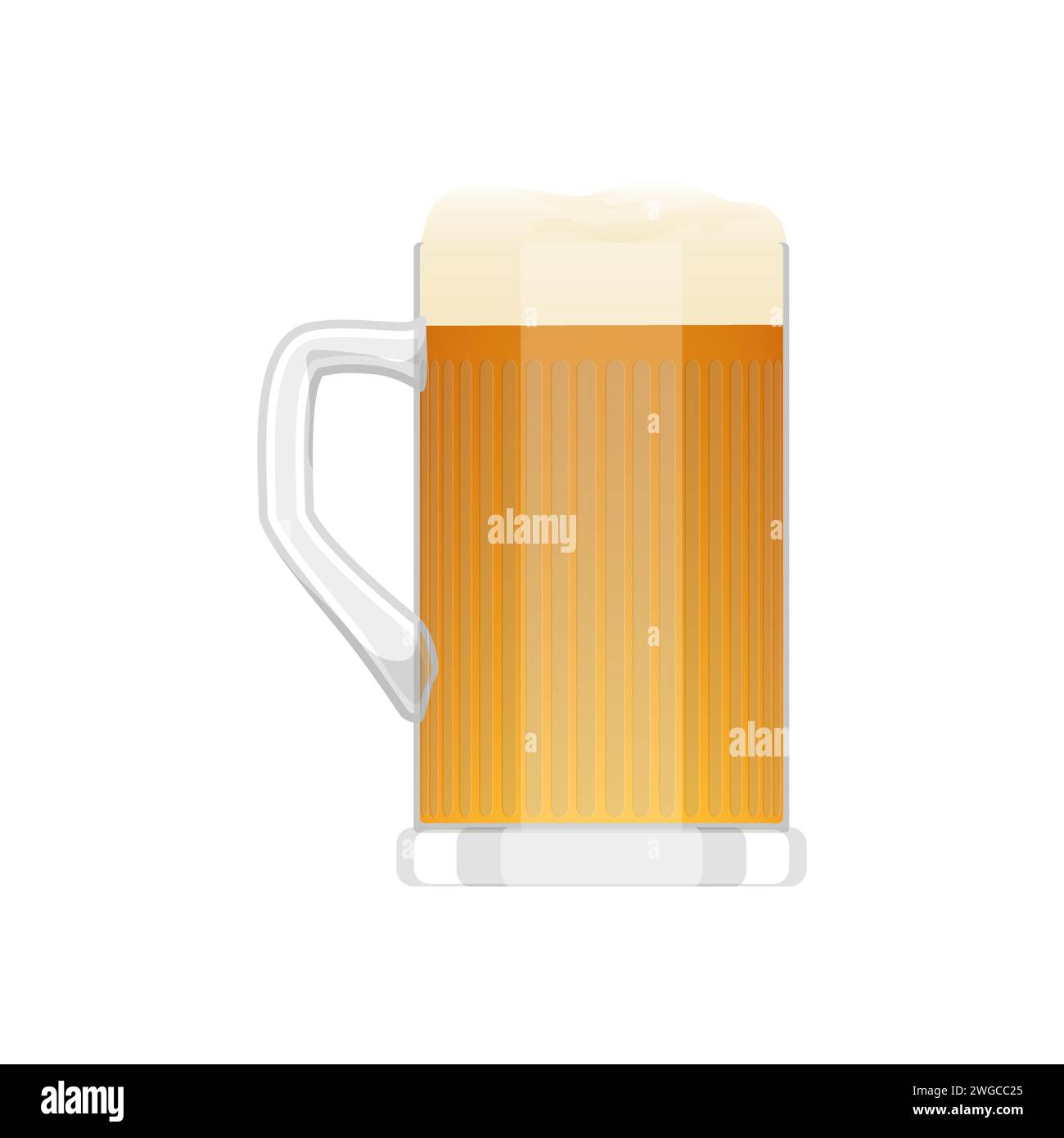 Tazza trasparente in vetro di birra con illustrazione vettoriale di bevande alcoliche gialle Illustrazione Vettoriale