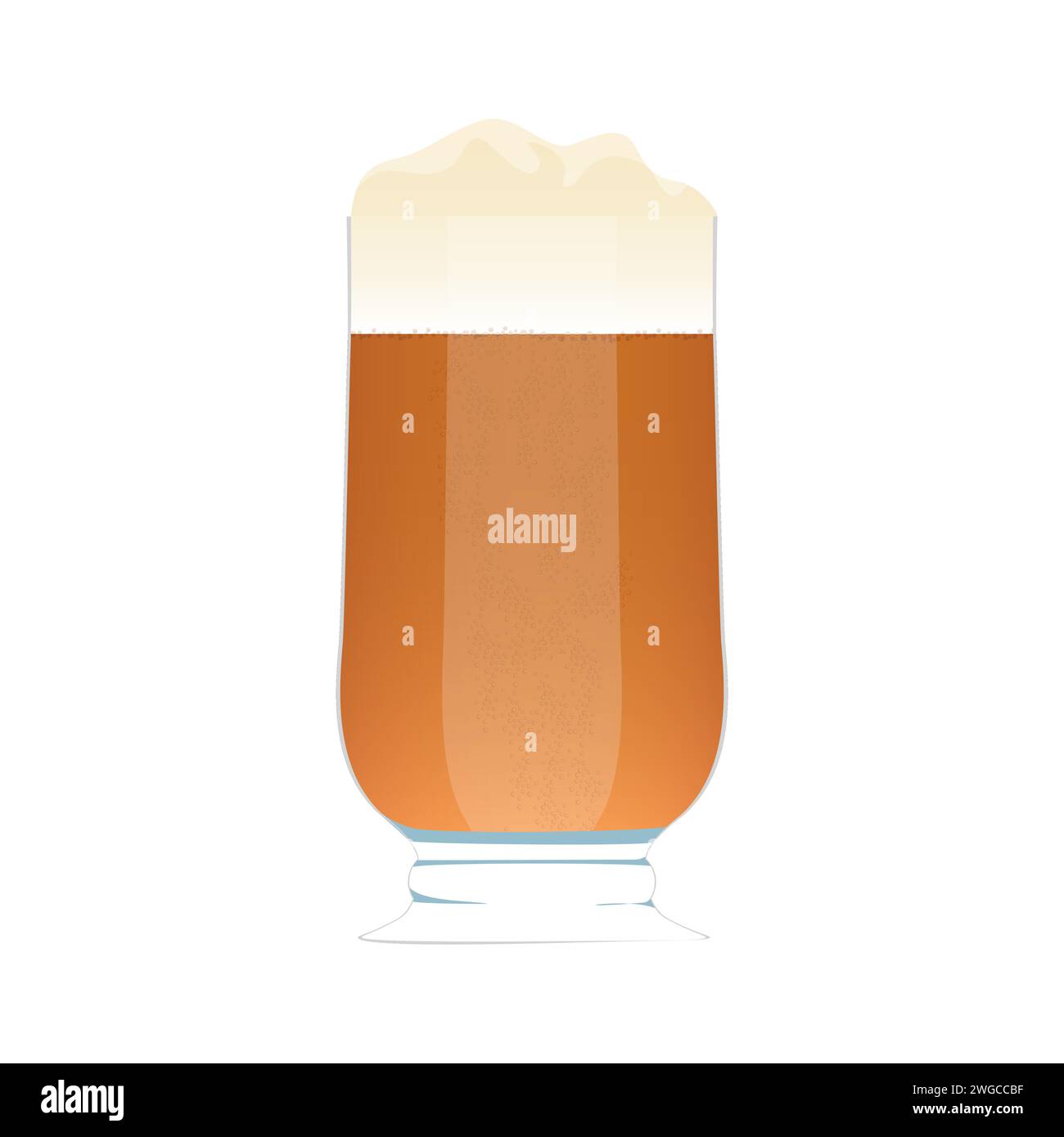 Bicchiere da birra, grande tazza trasparente piena di alcol con illustrazione vettoriale di schiuma Illustrazione Vettoriale