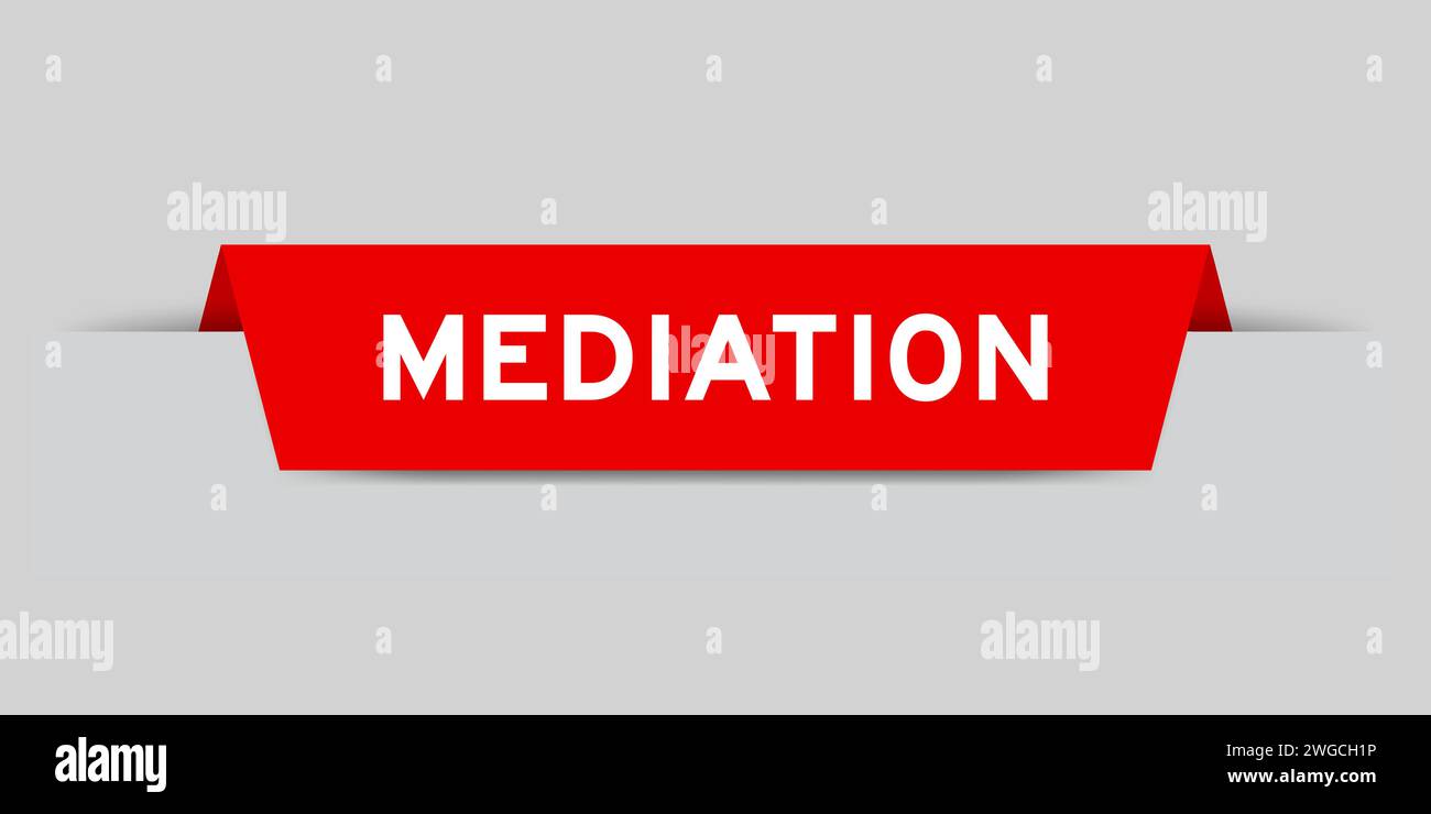 Etichetta inserita di colore rosso con mediazione della parola su sfondo grigio Illustrazione Vettoriale