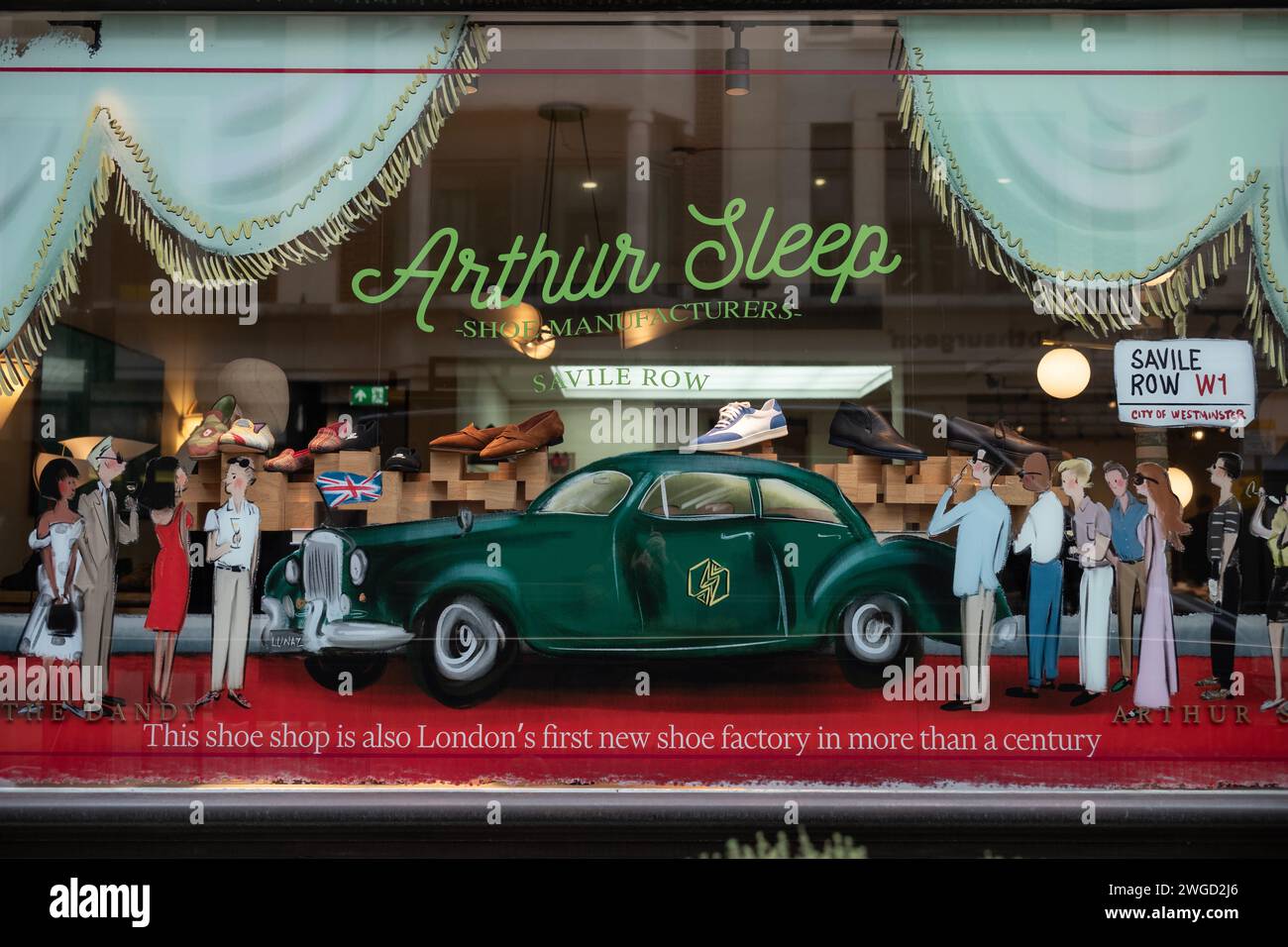 Atrhur Sleep, calzolaio su misura, vetrina, Savile Row, London W1 Foto Stock