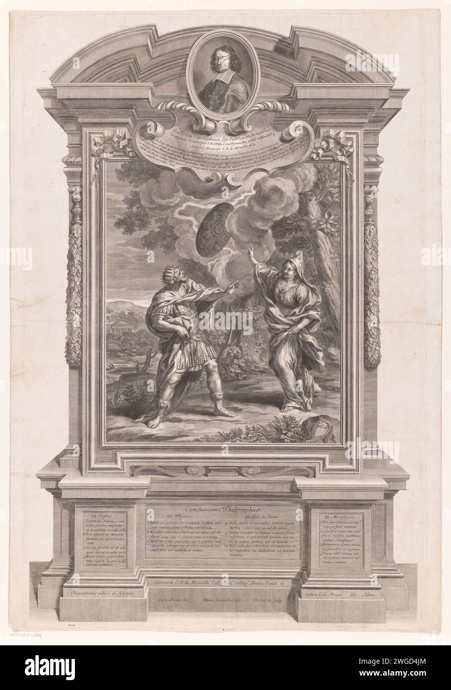 Re Numa riceve il Sacro Scudo, Jean Louis Roullet, dopo Pietro Locatelli, dopo Ciro Ferri, 1655 - 1699 stampa su carta incisione / incisione (storia di) Numa Pompilius. Filosofia Foto Stock