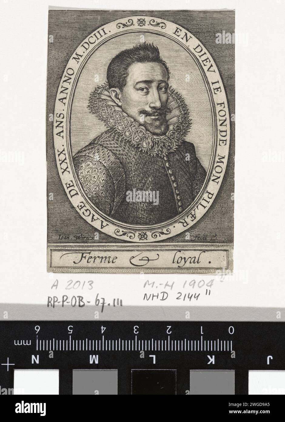 Ritratto di Jan Pilier, all'età di 30 anni, Johannes Wierix, 1603 stampa incisione di carta di Anversa Foto Stock