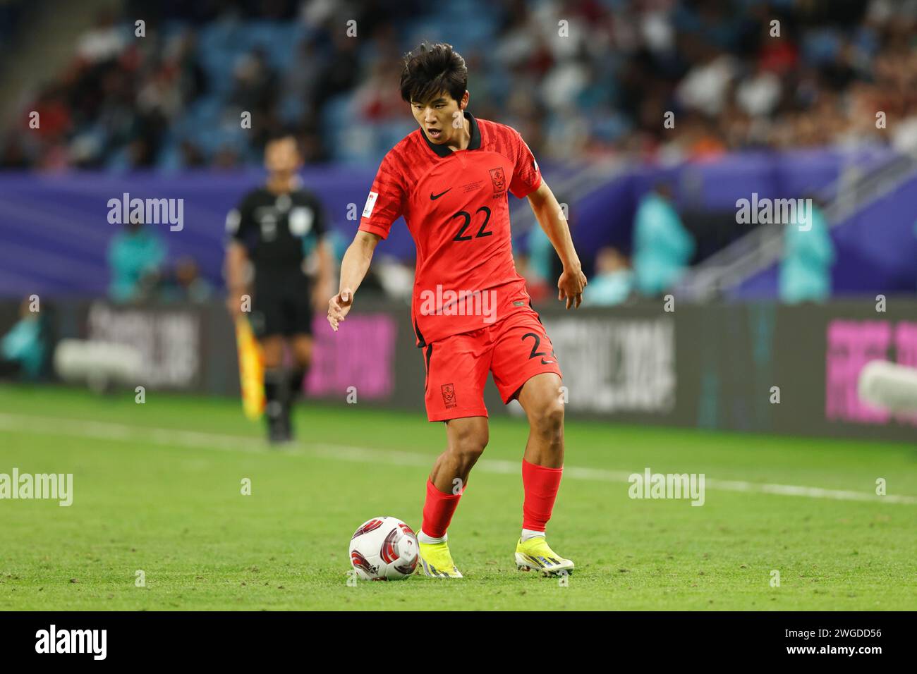 Al Wakrah, Qatar. 2 febbraio 2024. Seol Young-woo (KOR) calcio/calcio: Partita dei quarti di finale della "AFC Asian Cup Qatar 2023" tra Australia 1-2 Repubblica di Corea allo stadio al Janoub di al Wakrah, Qatar . Crediti: Mutsu Kawamori/AFLO/Alamy Live News Foto Stock