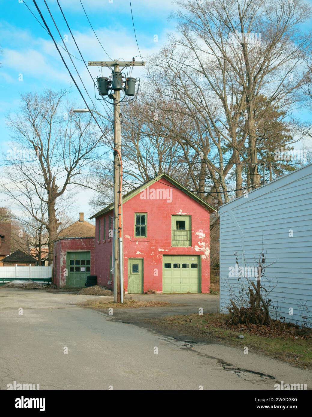 Un garage rosso a Westfield, New York Foto Stock