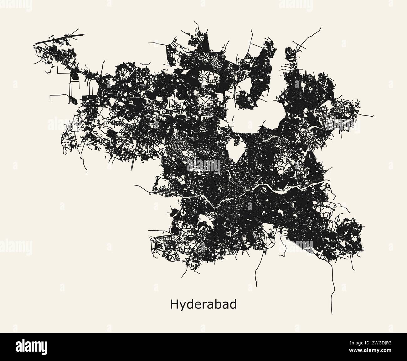 Mappa stradale della città di Hyderabad, Telangana, India Illustrazione Vettoriale