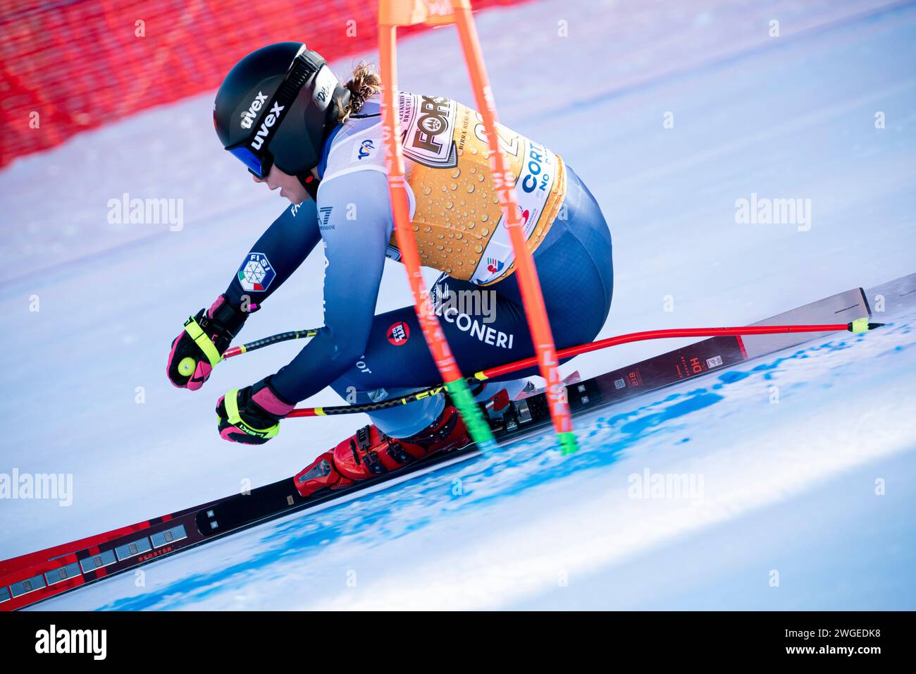 Cortina d’Ampezzo, Italia 27 gennaio 2024. DELAGO Nadia (Ita) gareggia nella Audi Fis Alpine Ski World Cup Women's Downhill Race sull'Olympia Co Foto Stock