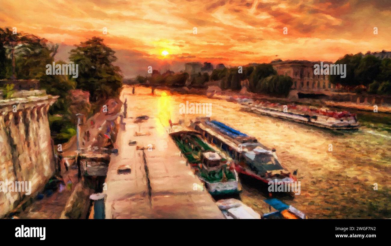 Crociera sulla Senna al tramonto, Parigi, Francia. Foto Stock
