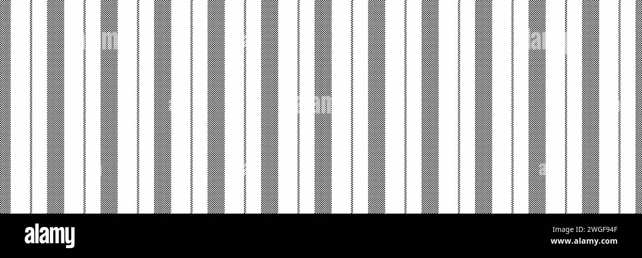 Sfondo tessile in tessuto verticale, linee di imballaggio senza cuciture. Motivo tessuto vettoriale a trama cappello di colore bianco e nero. Illustrazione Vettoriale
