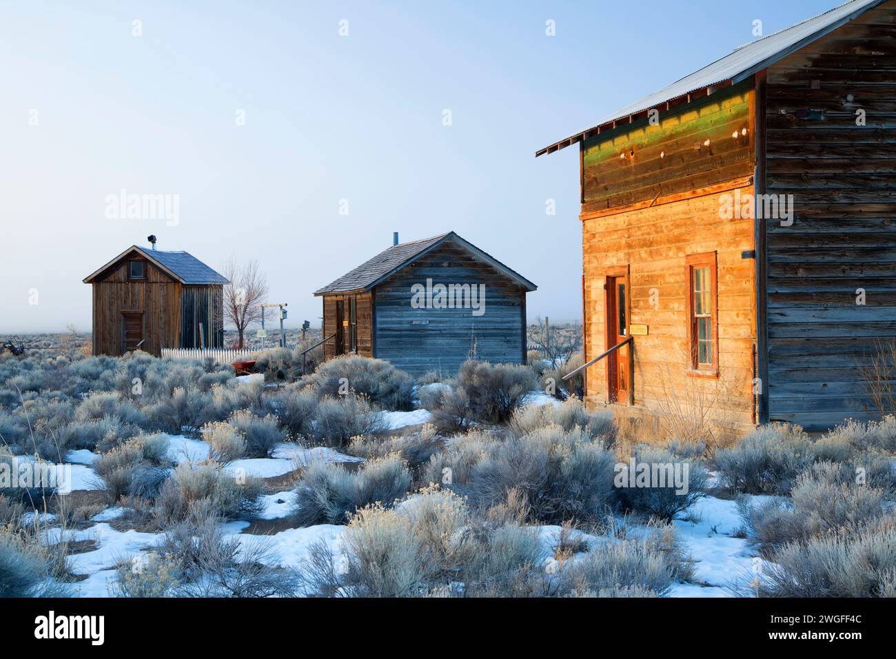 Homestead, Fort Rock Homestead Village, Natale Valley National paese indietro Byway, Oregon Foto Stock