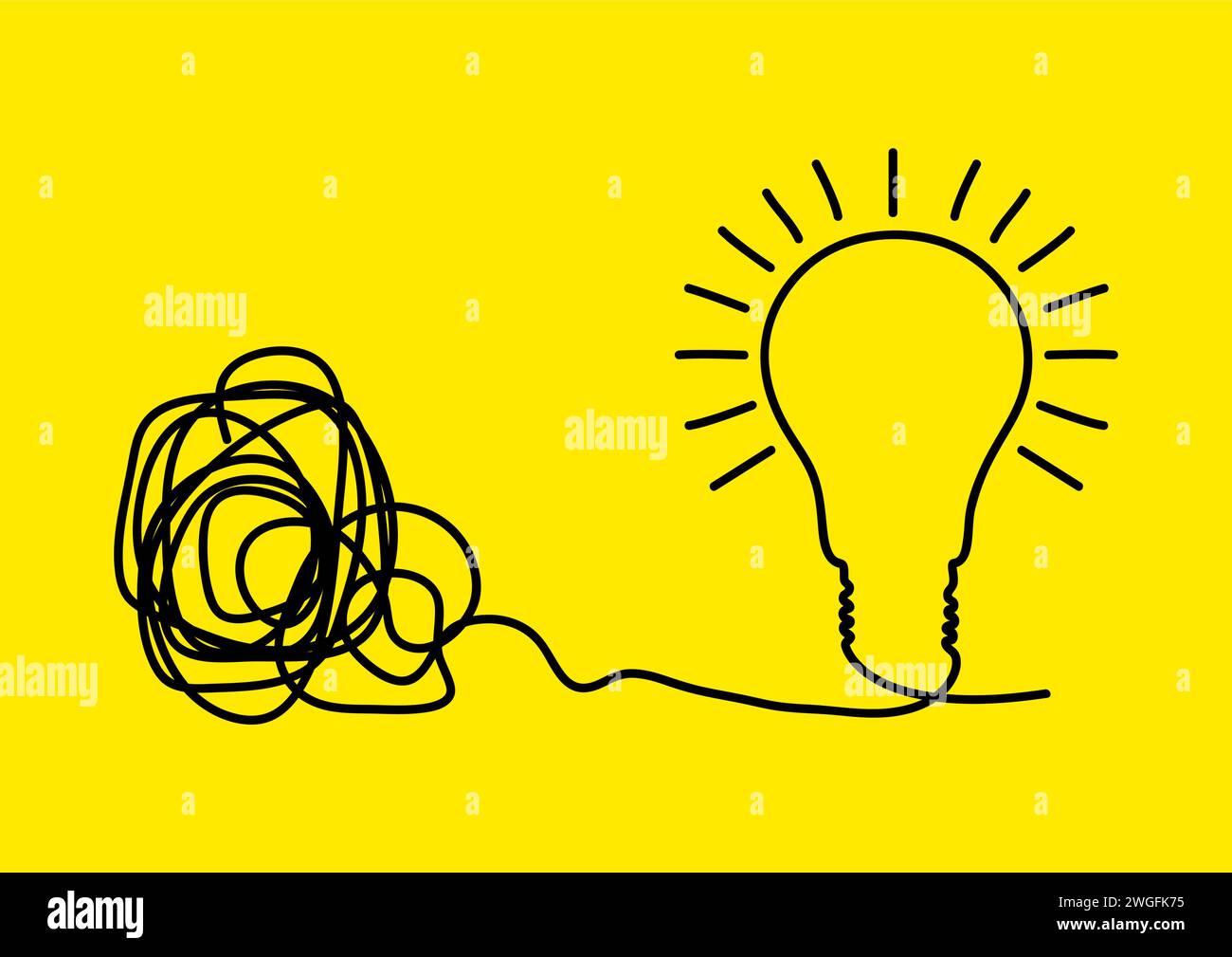 Le linee aggrovigliate si trasformano in una lampadina, icona per la soluzione, idea creativa, brainstorming Illustrazione Vettoriale