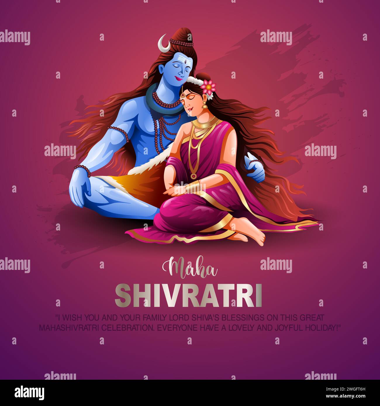 Felice maha Shivratri con Shiva parvati devi, un festival indù celebrato dalla notte del signore shiva, calligrafia inglese. illustrazione vettoriale astratta desig Illustrazione Vettoriale