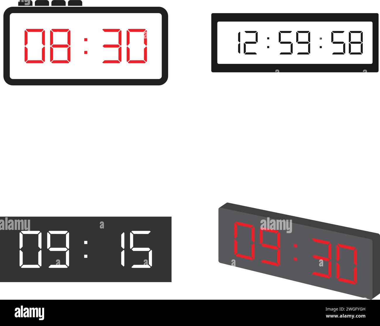 design dell'illustrazione vettoriale dell'icona dell'orologio digitale Illustrazione Vettoriale