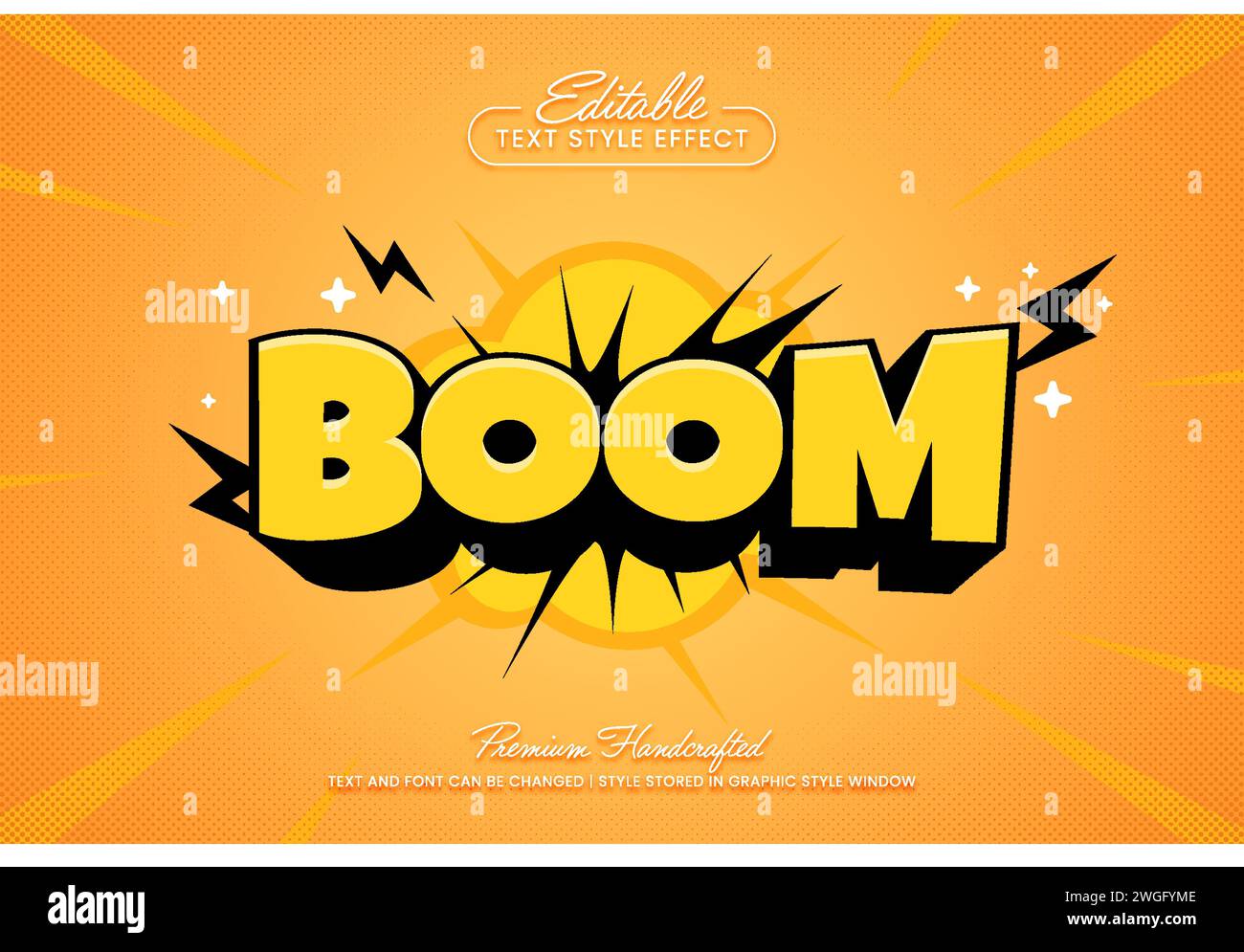 Divertente stile grafico con effetto testo vettoriale 3D. Titolo vettoriale e modello di titolo modificabili. Illustrazione Vettoriale