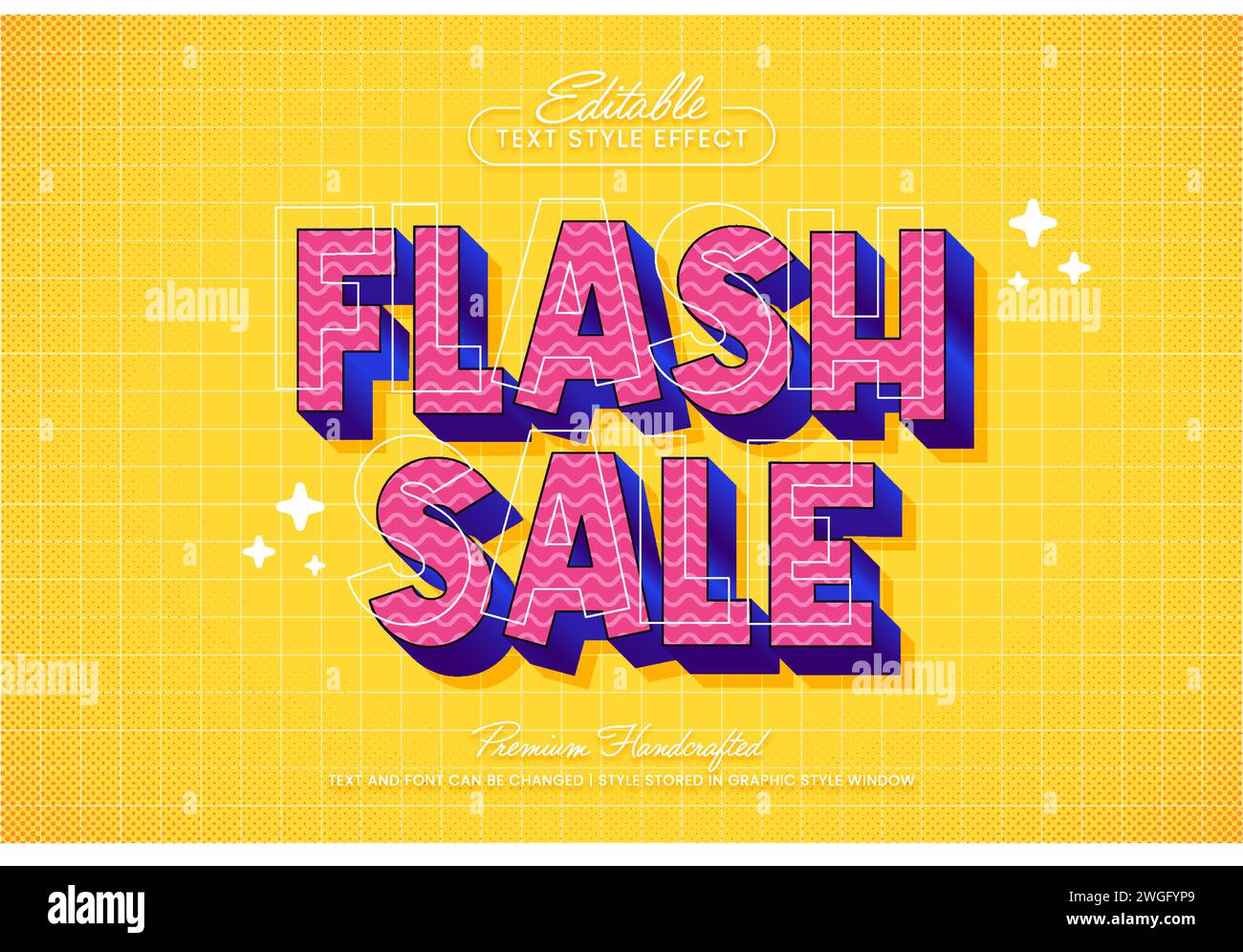 Divertente stile grafico con effetto testo vettoriale 3D. Titolo vettoriale e modello di titolo modificabili. Illustrazione Vettoriale