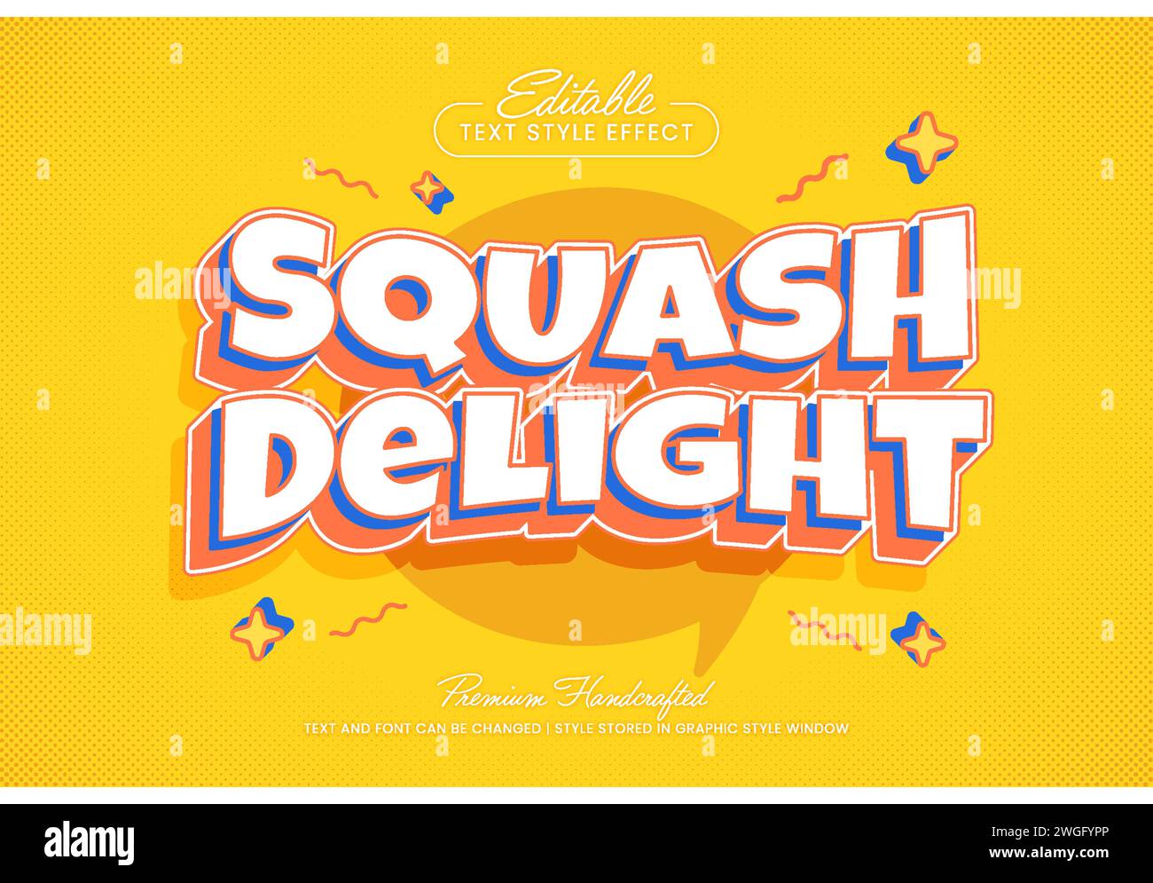 Divertente stile grafico con effetto testo vettoriale 3D. Titolo vettoriale e modello di titolo modificabili. Illustrazione Vettoriale