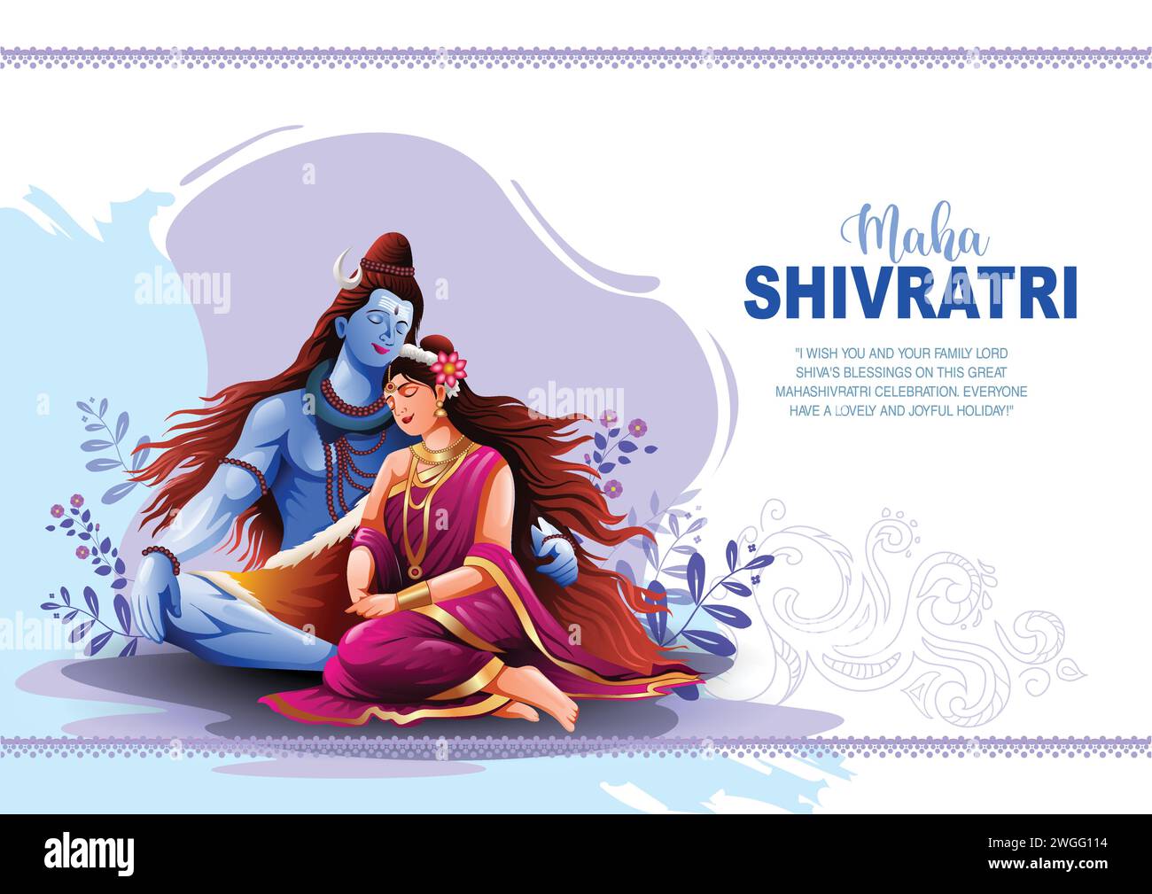 Felice maha Shivratri con Shiva parvati devi, un festival indù celebrato dalla notte del signore shiva, calligrafia inglese. illustrazione vettoriale astratta desig Illustrazione Vettoriale