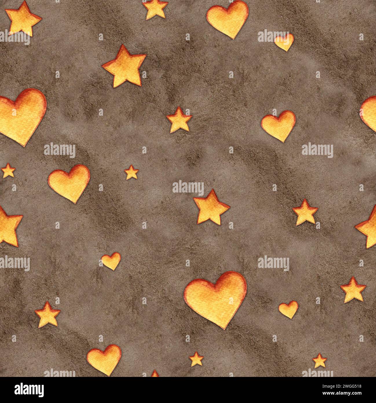 Grazioso acquerello astratto motivo senza cuciture con cuori e stelle. Foto Stock