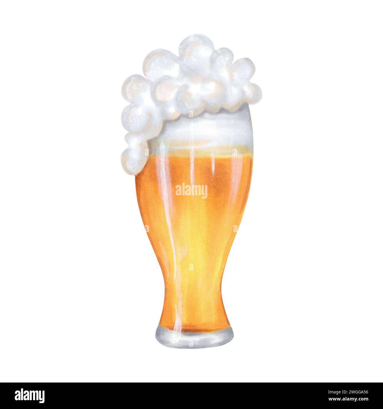 Bicchiere di birra con schiuma di bolle. Acquerello e illustrazione di pennarelli. Clip art concetto di bere alcolici durante le vacanze, Oktoberfest o St. Patrick è D Foto Stock