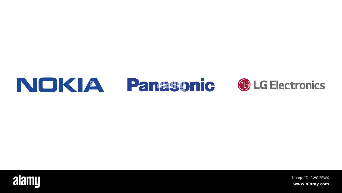Nokia, LG, Panasonic. Emblema editoriale del marchio. Illustrazione Vettoriale