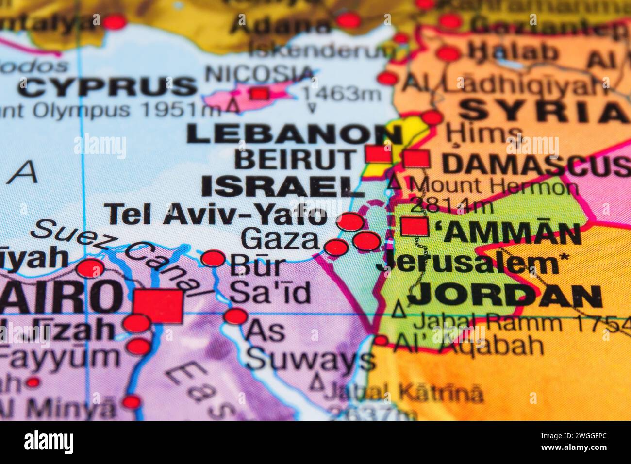 Striscia di Gaza, Palestina e Israele sulla mappa geopolitica. Foto di alta qualità Foto Stock