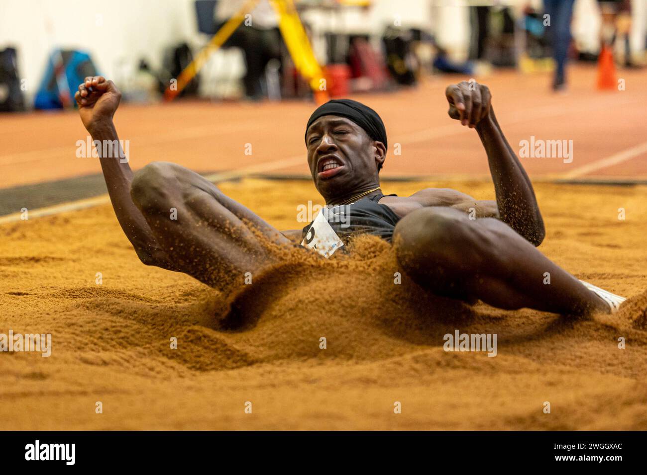 Monaco, Germania. 4 febbraio 2024. Peter Osazee (MTG Mannheim); Sueddeutsche Hallenmeisterschaften aktive und Jugend U18 in der Werner-von-Linde-Halle in Muenchen AM 04.02.2024, (Bayern). Credito: dpa/Alamy Live News Foto Stock