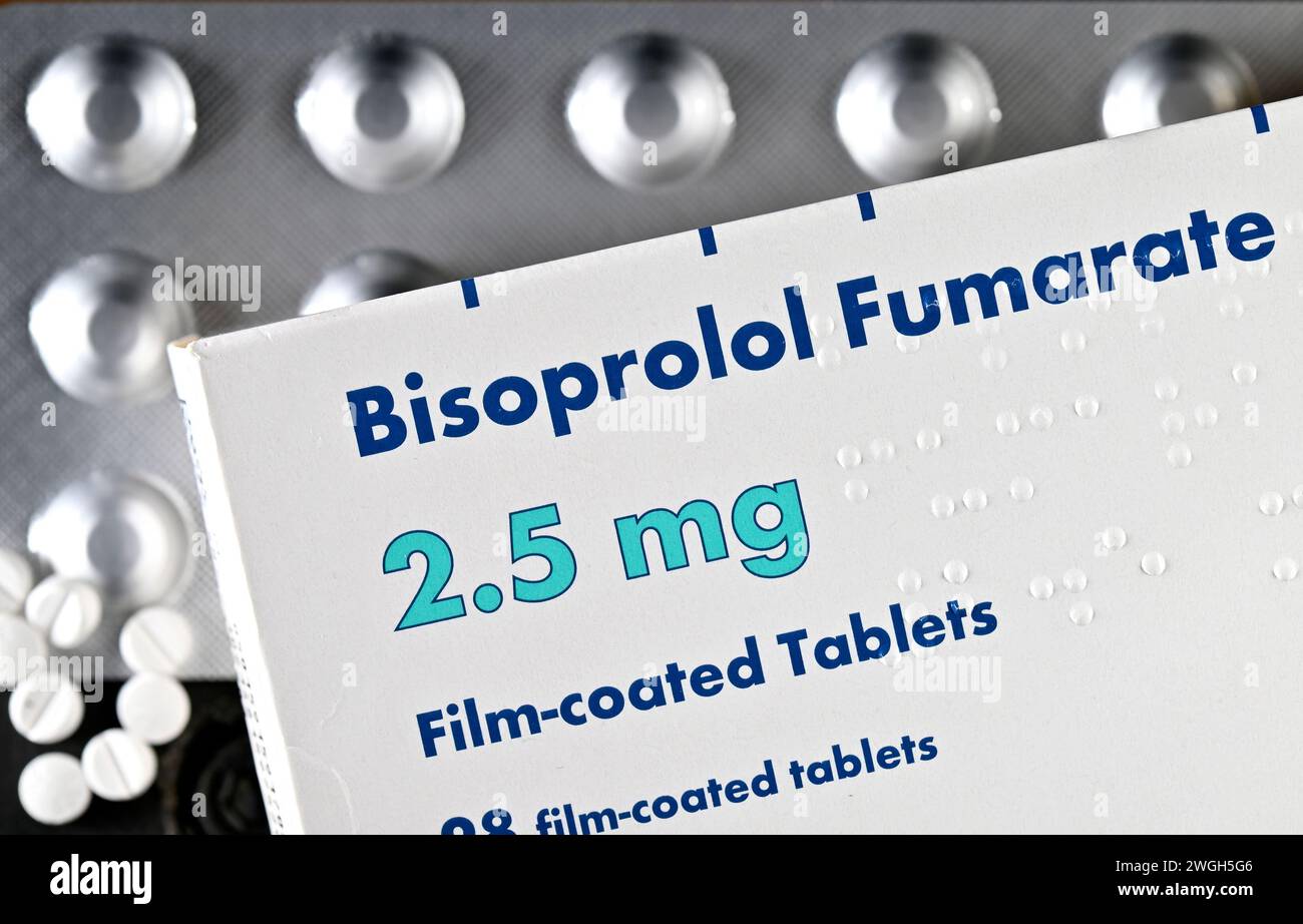 Bisoprololo fumarato - farmaco anti-ipertensione - pillole da 2,5 mg Foto Stock