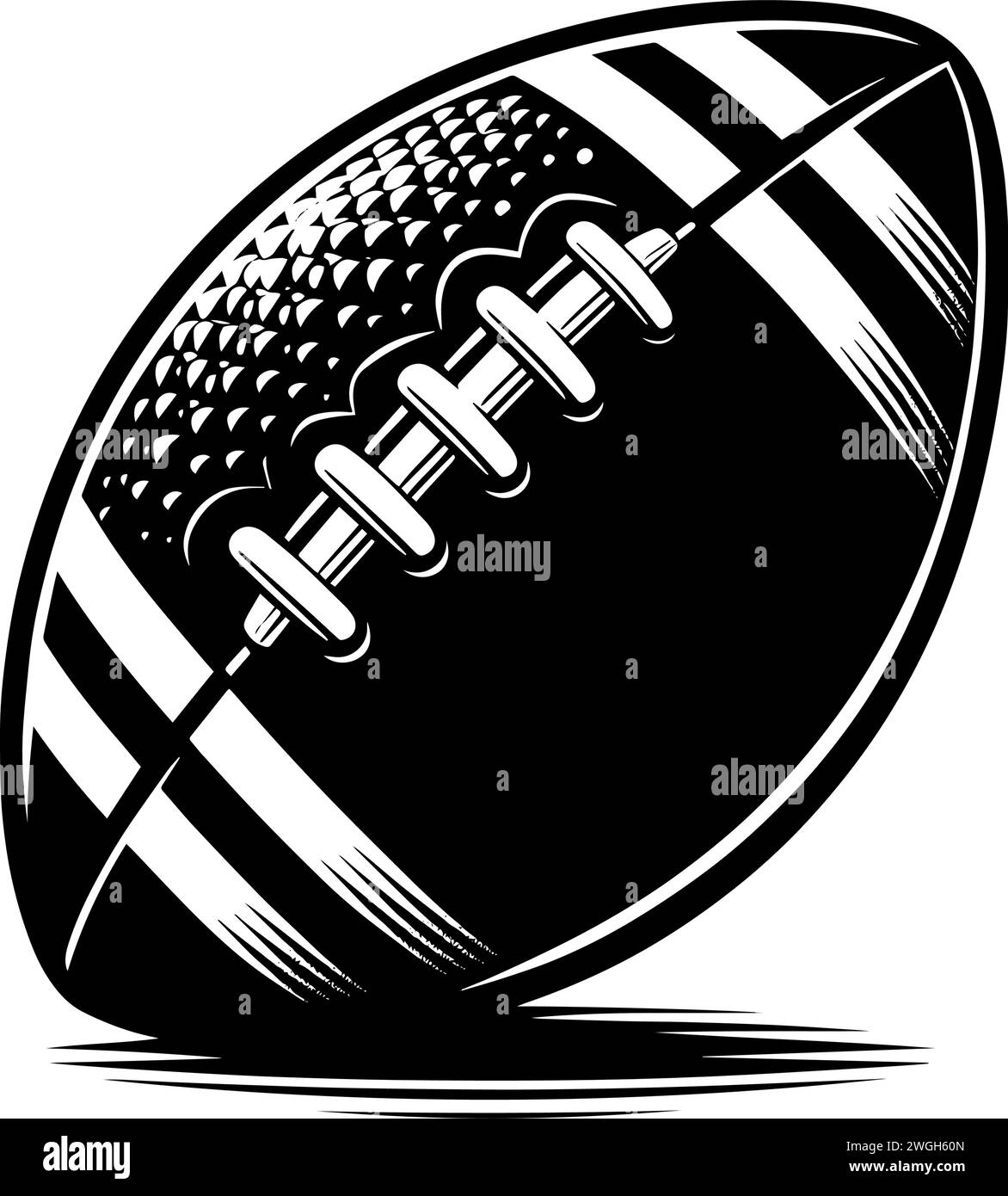 Clip art monocromatica per pallone da football americano. Illustrazione vettoriale piatta Illustrazione Vettoriale